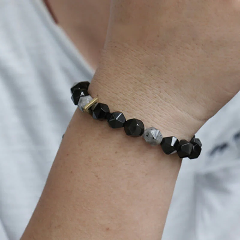 Buddha Stones Black Obsidian Black Glitter Stone Purification Bracelet