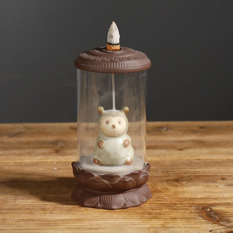 Buddha Stones Meditation Wukong Monkey King Purple Clay Windshield Lotus Backflow Smoke Fountain Incense Burner Decoration