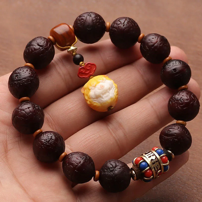 Buddha Stones Tibetan Bodhi Seed Agate Bead Luck Wealth Tassel Charm Wrist Mala