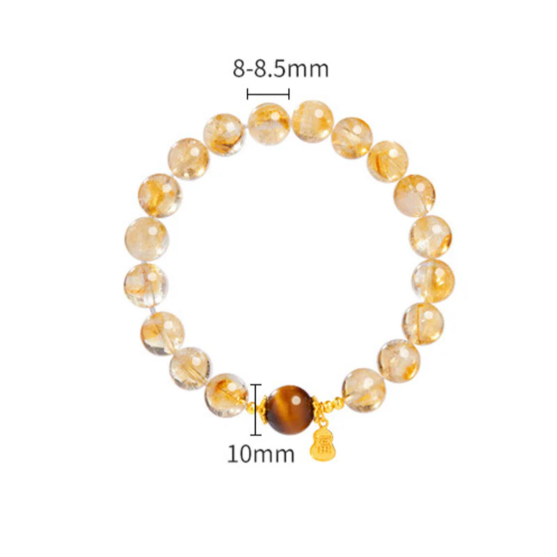 Buddha Stones 925 Sterling Silver Gourd Fu Character Citrine Tiger Eye Prosperity Bracelet