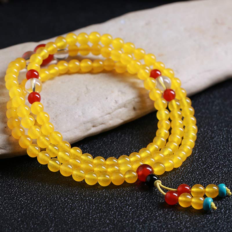 Buddha Stones 108 Mala Beads Yellow Chalcedony Harmony Bracelet