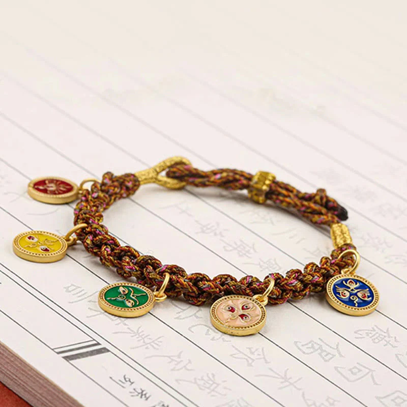 Buddha Stones Tibetan Five God Of Wealth Thangka Luck Braid String Bracelet
