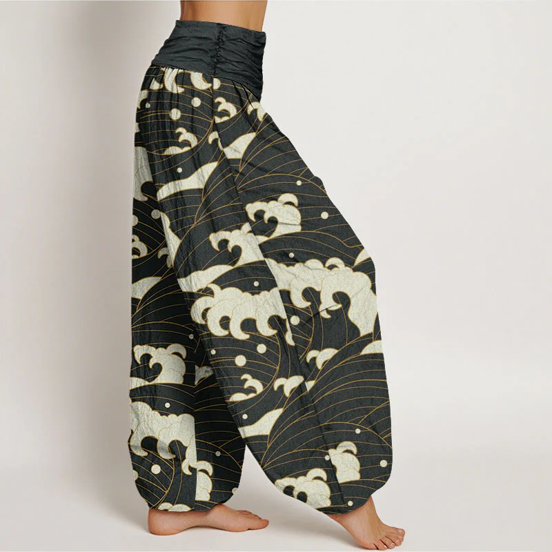 Buddha Stones Casual Abstract Wave Pattern Women's Elastic Waist Harem Pants