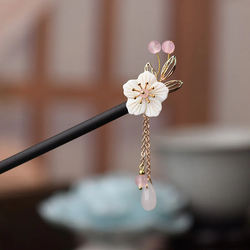 Buddha Stones Classical Chinese Style Bauhinia Tassel Wood Hairpin
