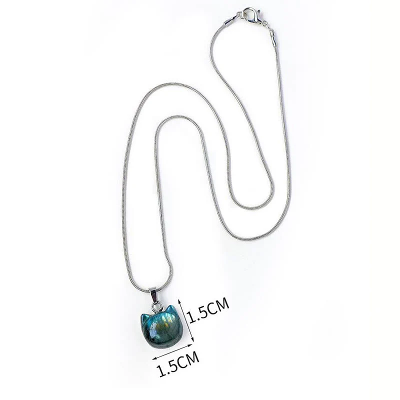 Buddha Stones Natural Cat Pattern Labradorite Healing Necklace Pendant