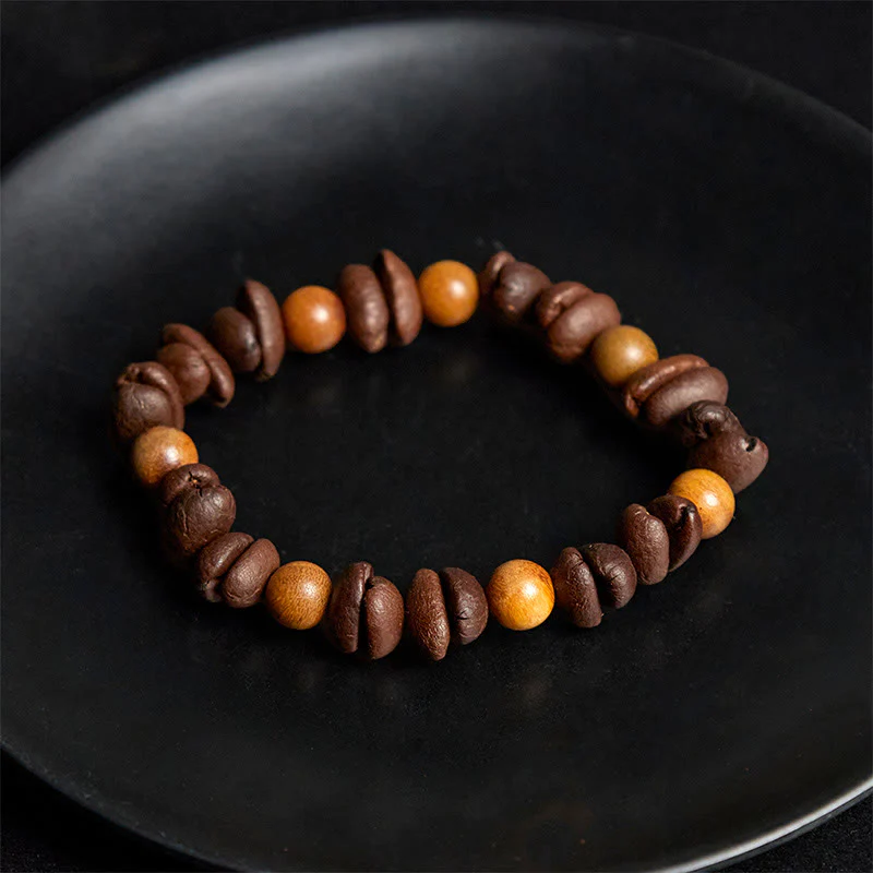 Buddha Stones Natural Coffee Beans Green Sandalwood Positive Bracelet