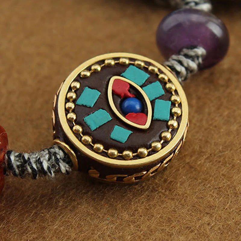 Buddha Stones Tibetan Buddha's Eye Turquoise Lotus Zakiram Protection Rope Bracelet