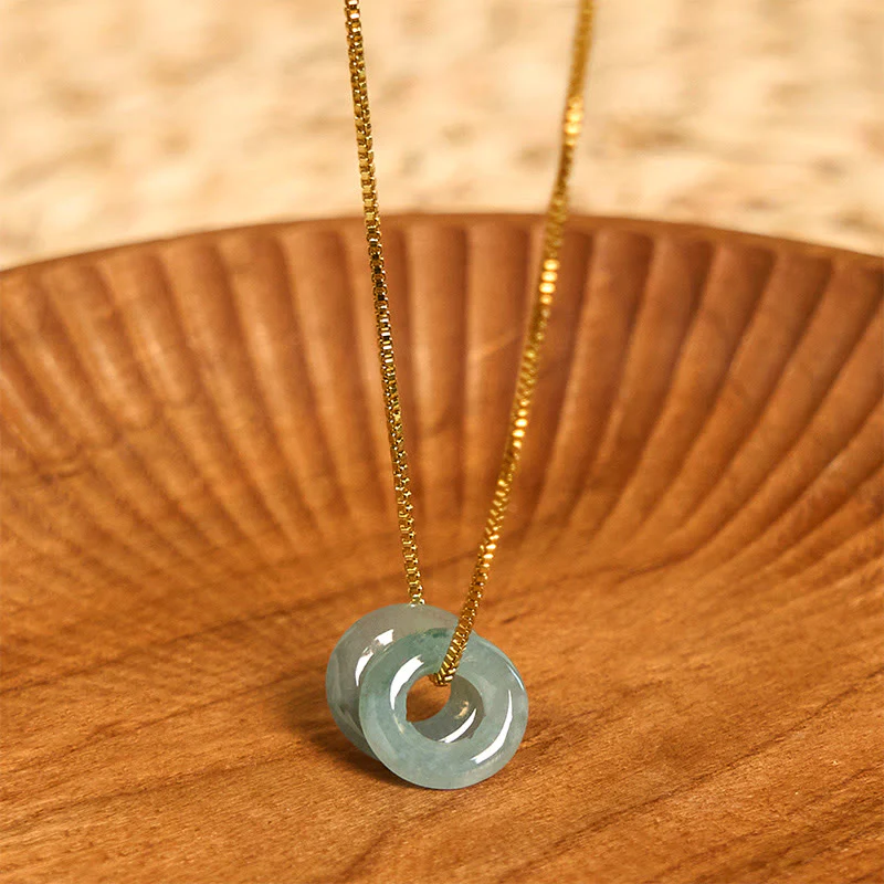 Buddha Stones Jade Double Peace Buckle Prosperity Necklace Pendant