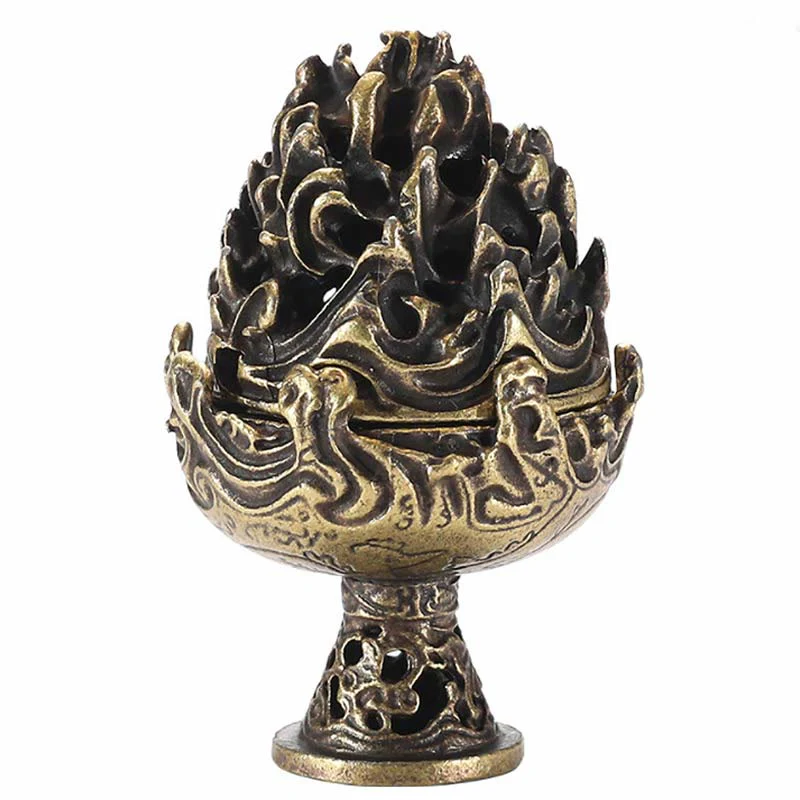 Buddha Stones Tibetan Mini Mountain Pattern Meditation Copper Alloy Incense Burner