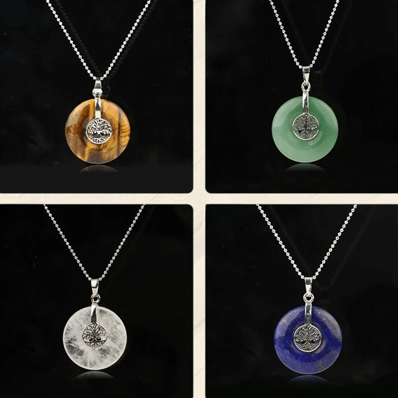 Buddha Stones Various Crystal Rose Quartz Green Aventurine Amethyst The Tree of Life Kindness Necklace Pendant