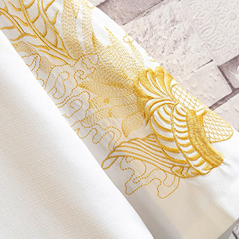 Buddha Stones Embroidery Dragon Phoenix Auspicious Cloud Waves Leaves Cranes Open Front Jacket Men's Kimono