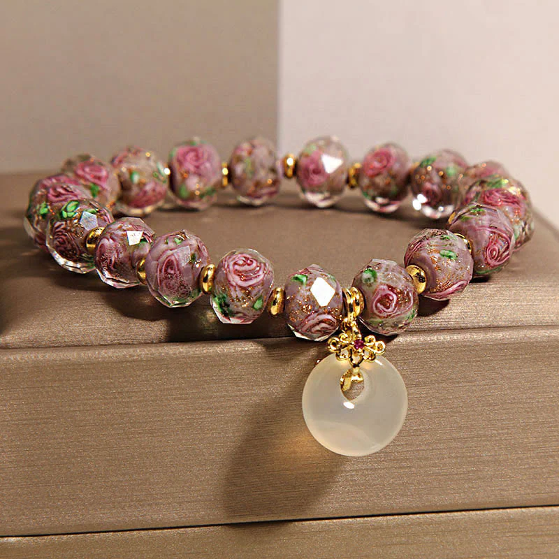 Buddha Stones Rose Liuli Glass Bead Peace Buckle Peace Bracelet