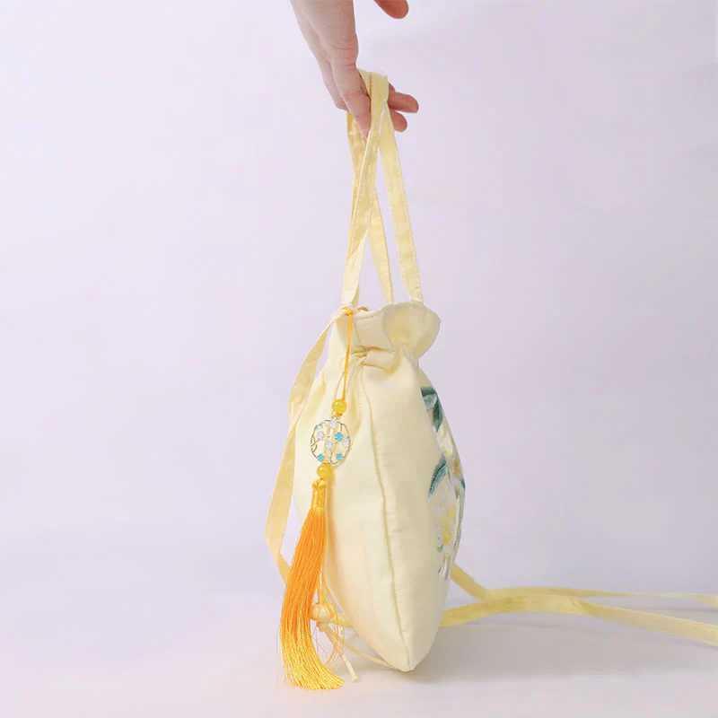 Buddha Stones Lotus Peony Epiphyllum Phoenix Suzhou Embroidery Cotton Linen Tote Crossbody Bag Shoulder Bag Handbag