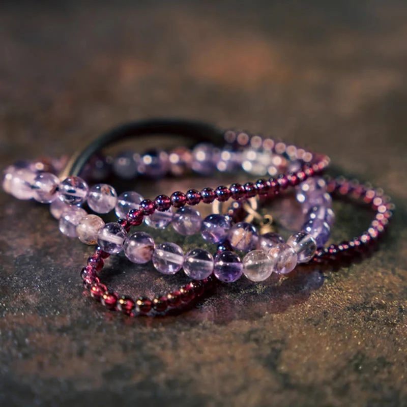 Buddha Stones Retro 6mm Amethyst 4mm Garnet Multilayer Balance Bracelet