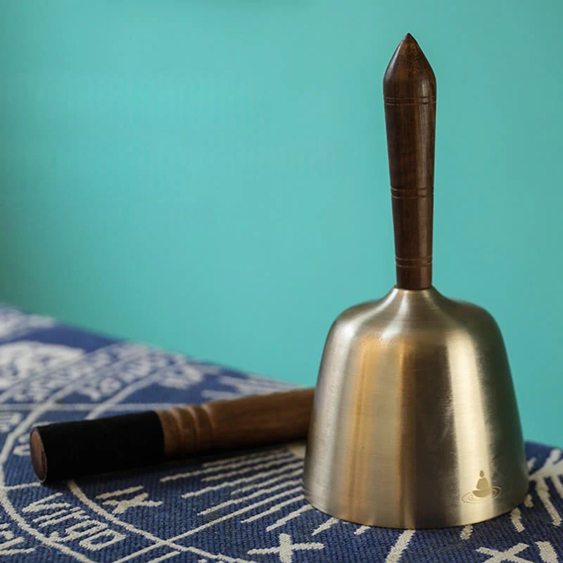 Buddha Stones Handmade Hand-held Awakening Singing Bell Chime for Healing and Meditation Wooden Handle Sound Set