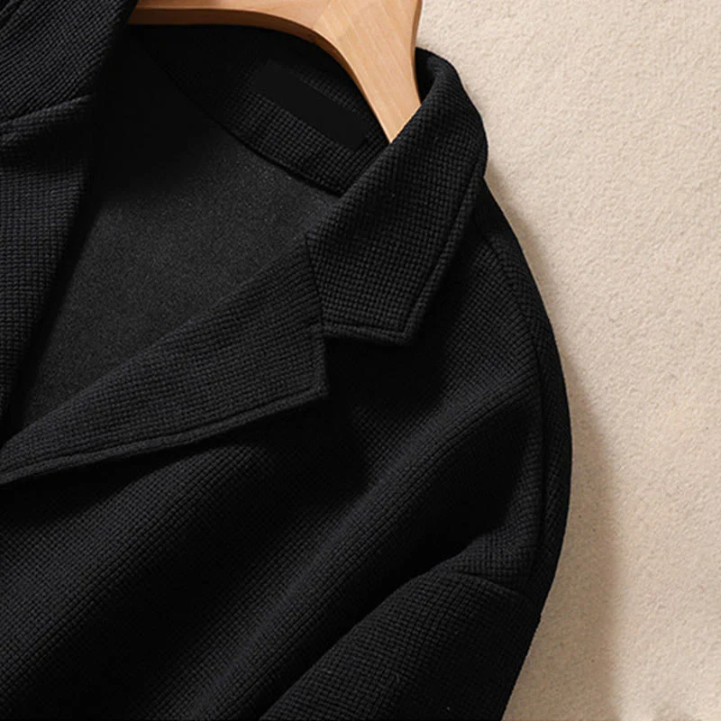 Buddha Stones Plain Lapel Women's Cotton Jacket With Pockets