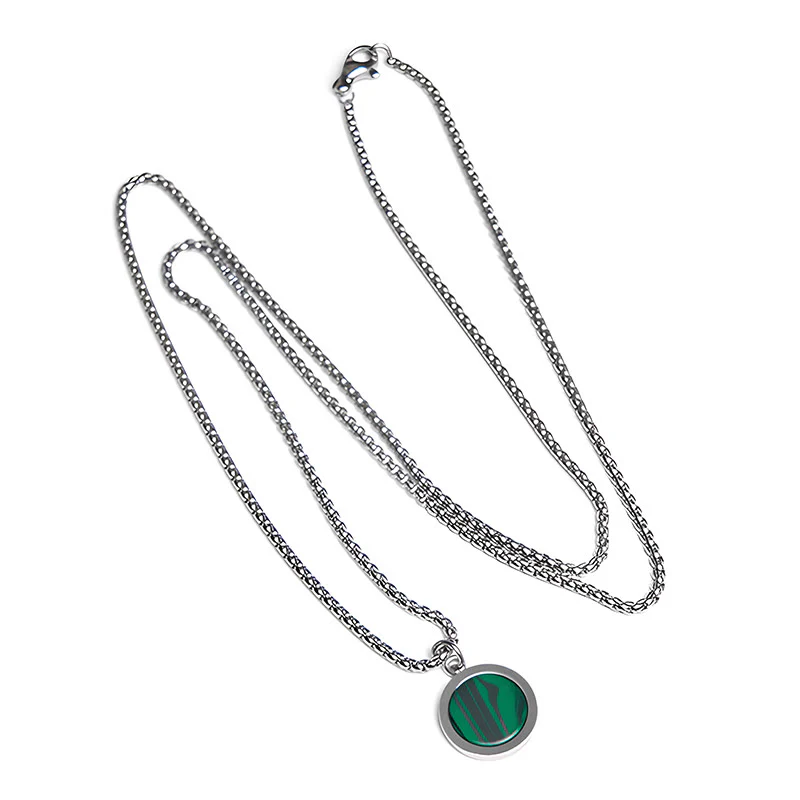 Buddha Stones Natural Stone Turquoise Tiger Eye  Lazurite Malachite Titanium Steel Purification Necklace Pendant