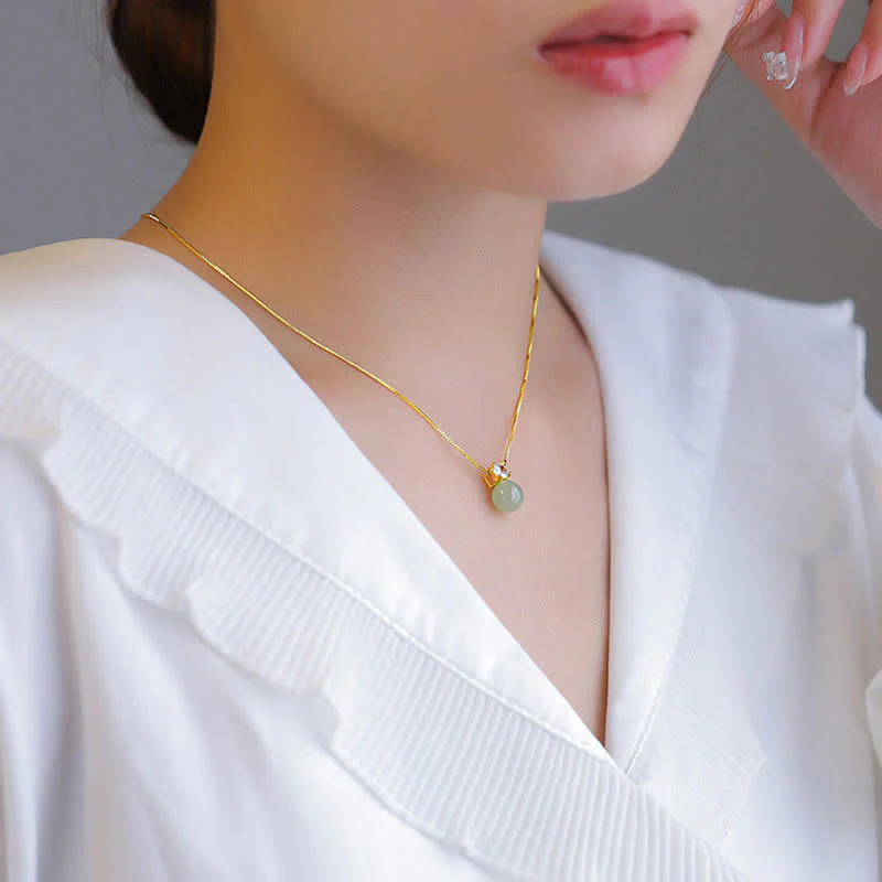 Buddha Stones Lucky Bead Jade Prosperity Chain Necklace Pendant