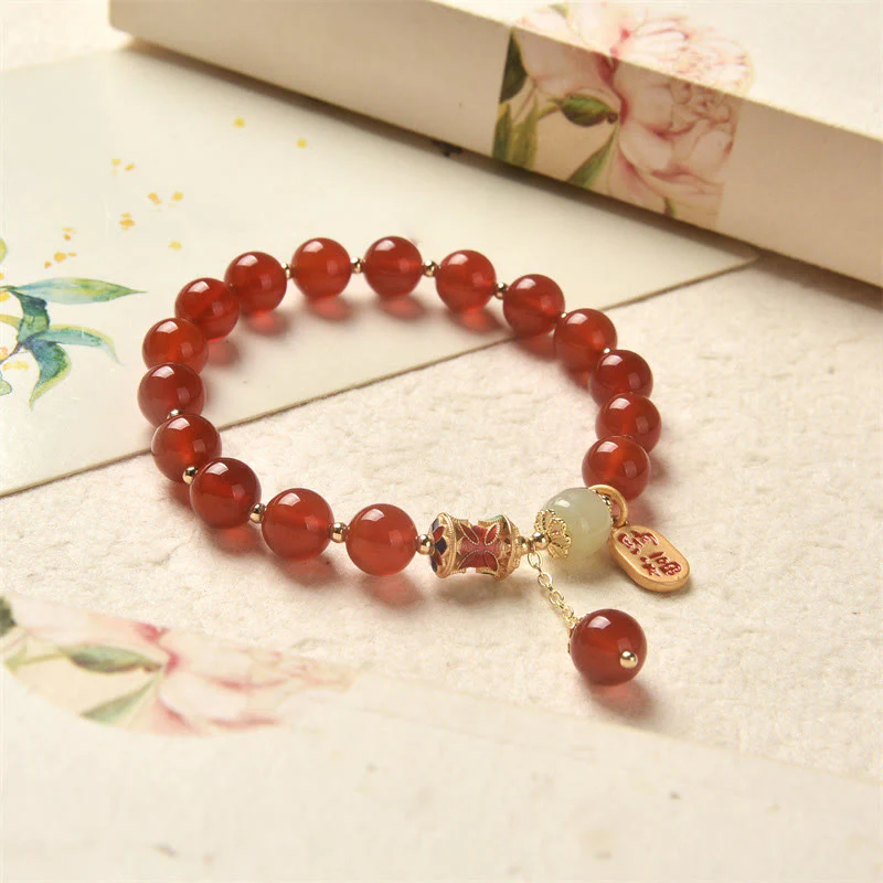 Buddha Stones Natural Red Agate Jade Confidence Fortune Blessing Charm Bracelet