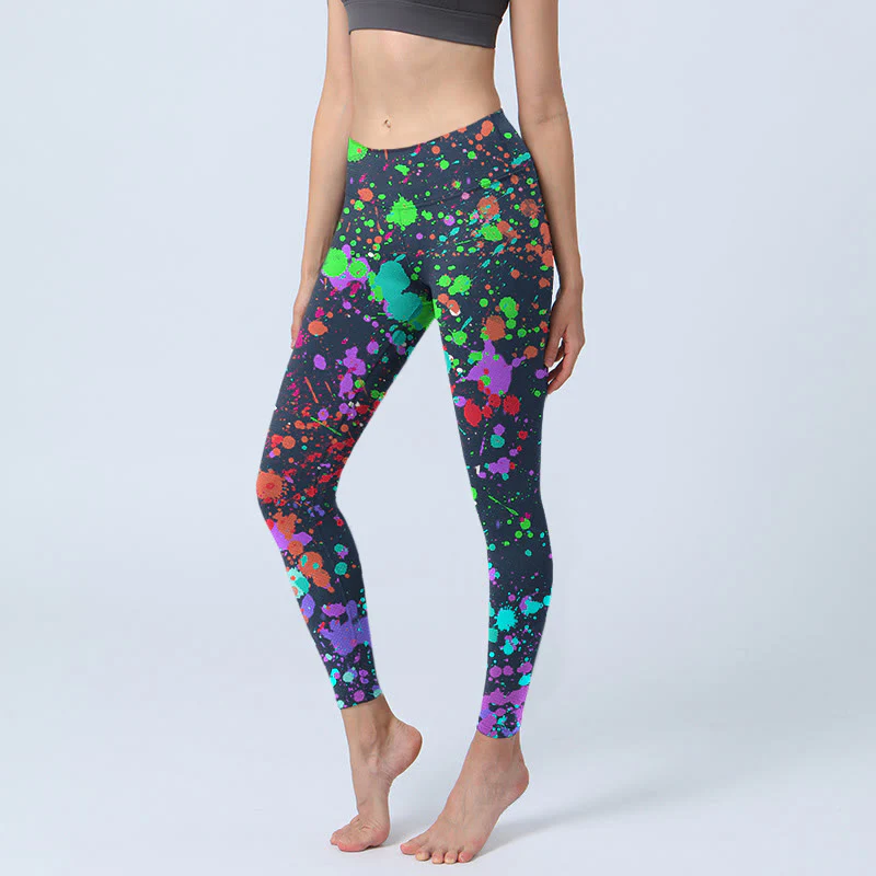 Buddha Stones Black Splash Ink Print Exercise Leggings Women's Yoga Pants