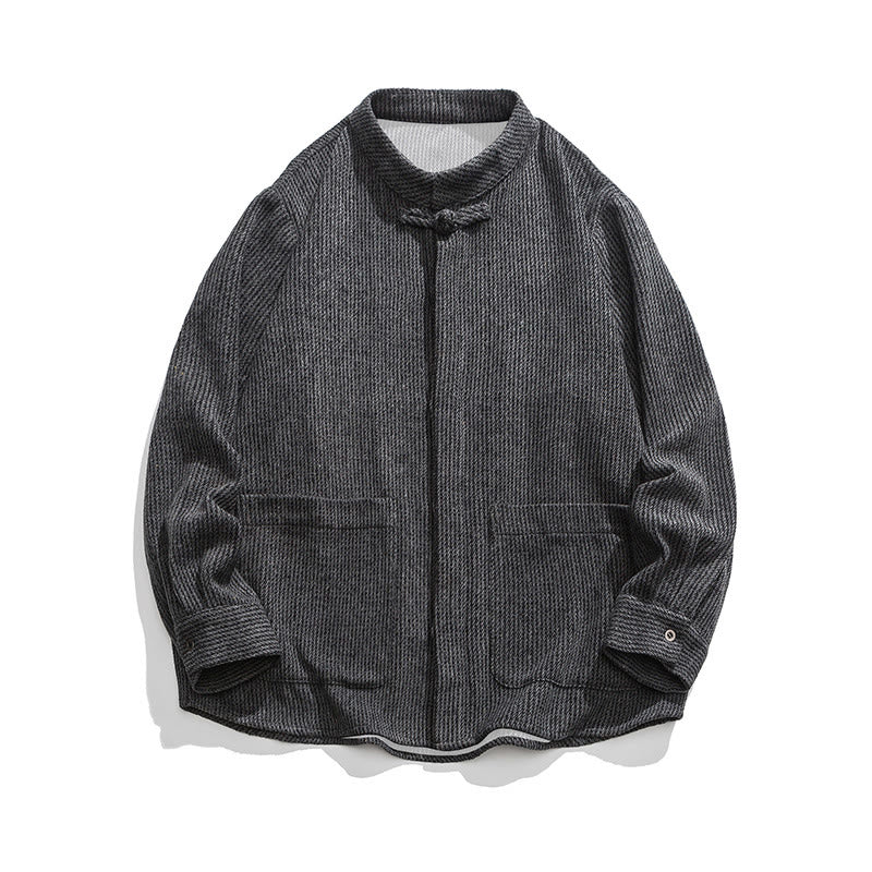 Buddha Stones Long Sleeve Frog-button Design Men's Cotton Jacket Shirt With Pockets