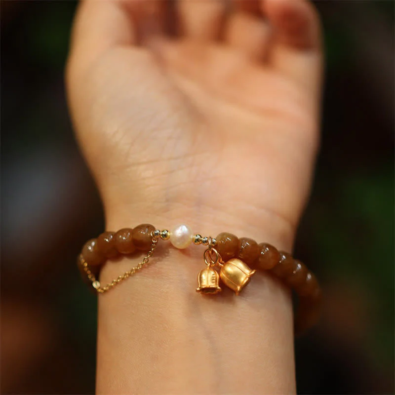 Buddha Stones 925 Sterling Silver Natural Hetian Jade Lily Of The Valley Charm Bracelet