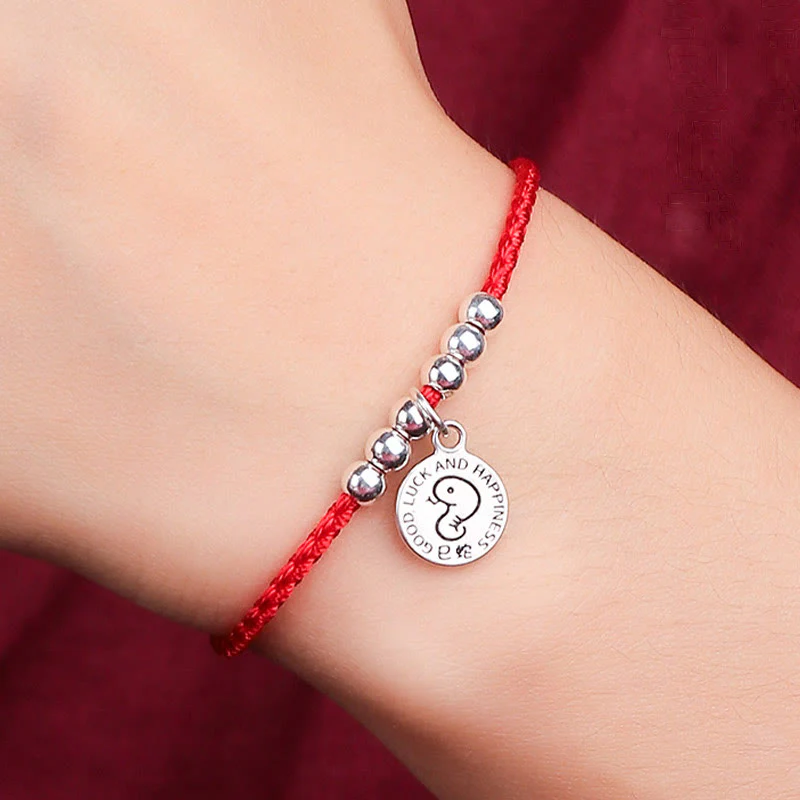 Buddha Stones Chinese Zodiac Kid Red String 999 Sterling Silver Protection Bracelet