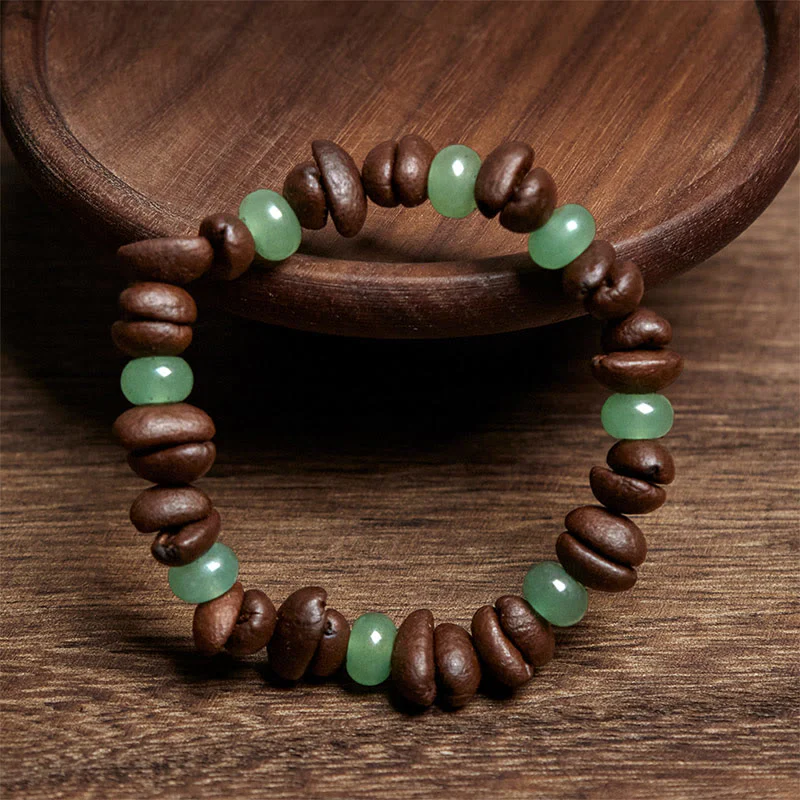 Buddha Stones Natural Coffee Beans Green Aventurine Huanglong Jade Beads Bracelet