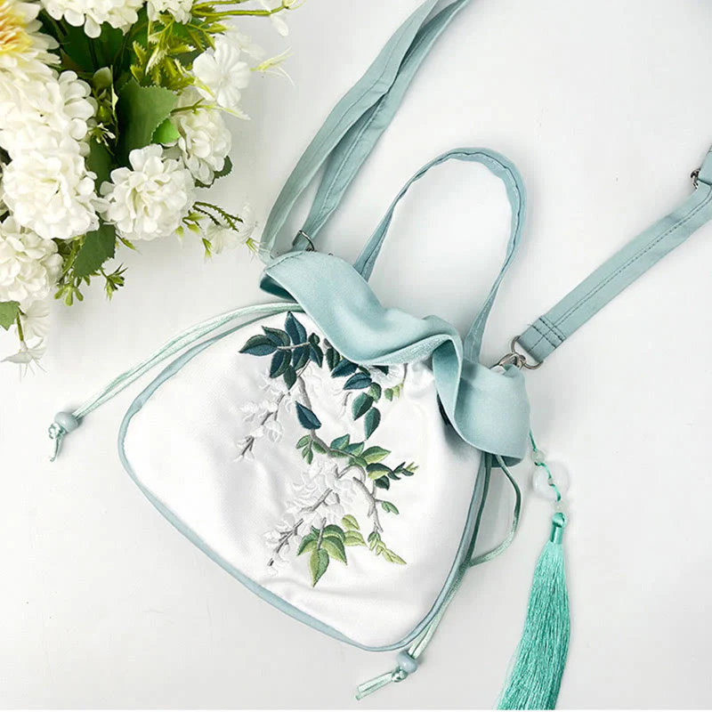 Buddha Stones Suzhou Embroidery Camellia Magnolia Peony Lotus Silk Tote Crossbody Bag Shoulder Bag Handbag