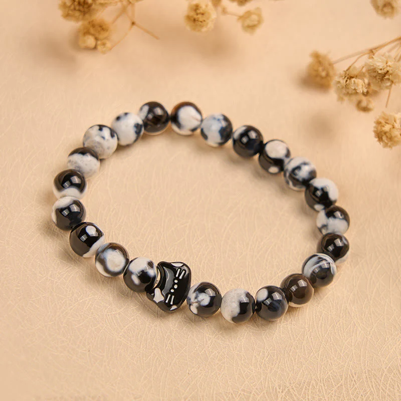 Buddha Stones Black and White Cat Fire Agate Confidence Bracelet