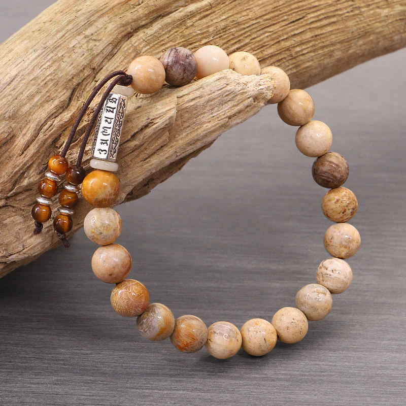 Buddha Stones Weathered Stone Om Mani Padme Hum Strengthen Bracelet