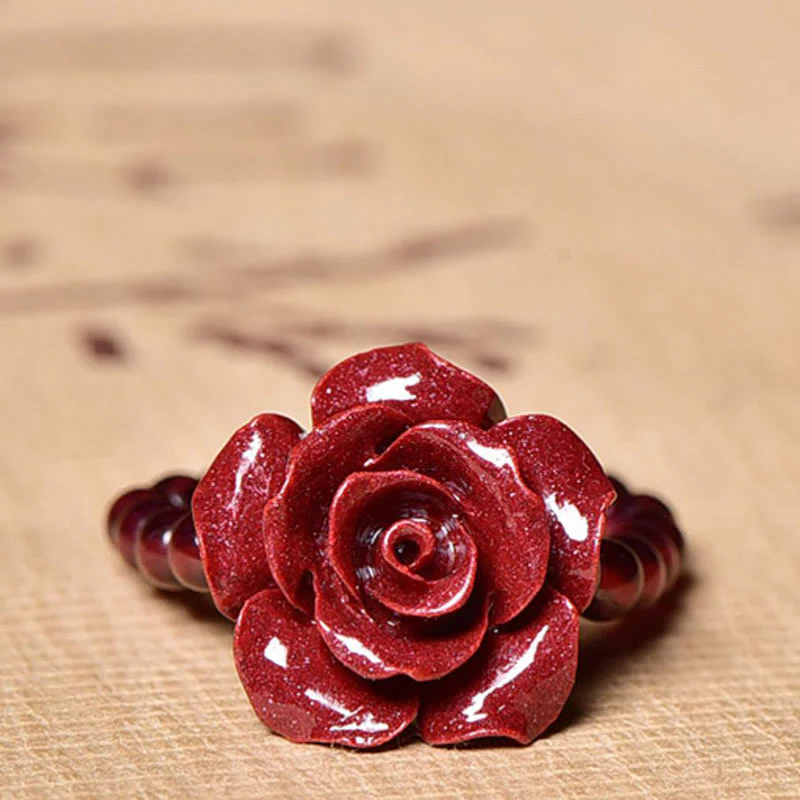 Buddha Stones Cinnabar Rose Garnet Beads Concentration Ring