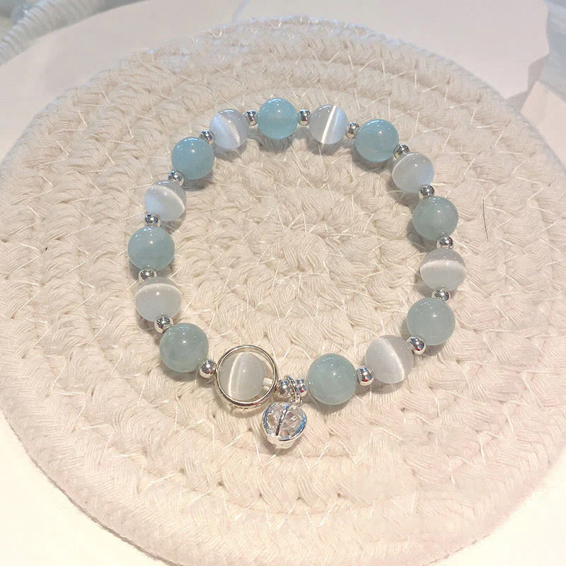 Buddha Stones 925 Sterling Silver Cat's Eye Aquamarine Support Charm Bracelet