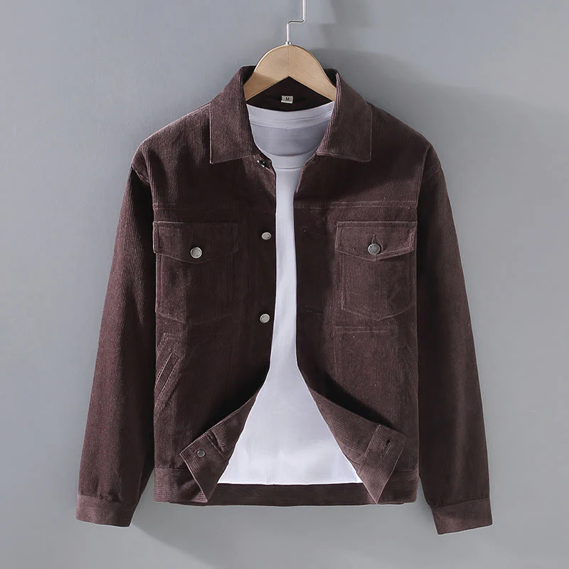 Buddha Stones Plain Long Sleeve Button Design Men's Cotton Jacket Shirt With Pockets