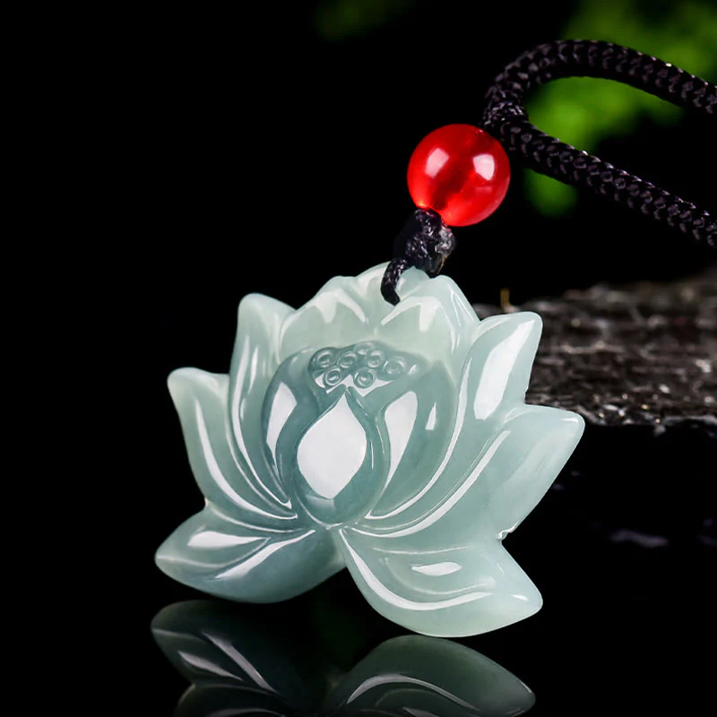 Buddha Stones Lotus Flower Pattern Carved Jade Prosperity Necklace Pendant
