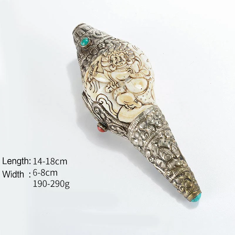 Buddha Stones Tibetan Handmade Engraved Shankha Buddha Conch Shell Wealth Positive Decoration