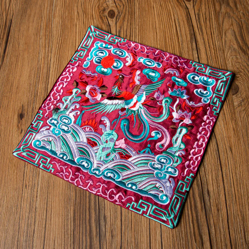 Buddha Stones Phoenix Dragon Kirin Embroidery Cup Mat Pad Tea Cup Coaster Kung Fu Tea Mat