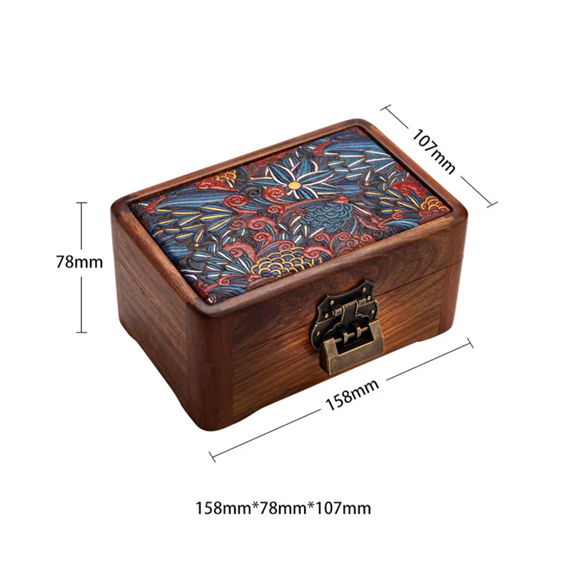 Buddha Stones Retro Handmade Floral Pattern Rosewood Jewelry Storage Box Lockable Wooden Gift Organizer Box