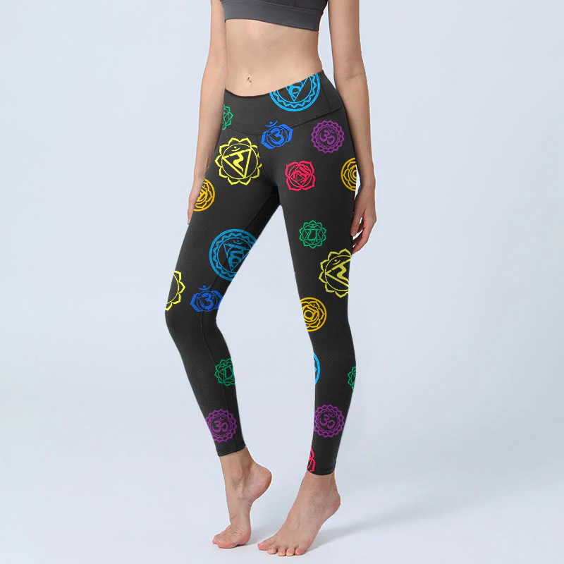 Buddha Stones Geometric OM Symbol Sanskrit Print Gym Leggings Women's Yoga Pants