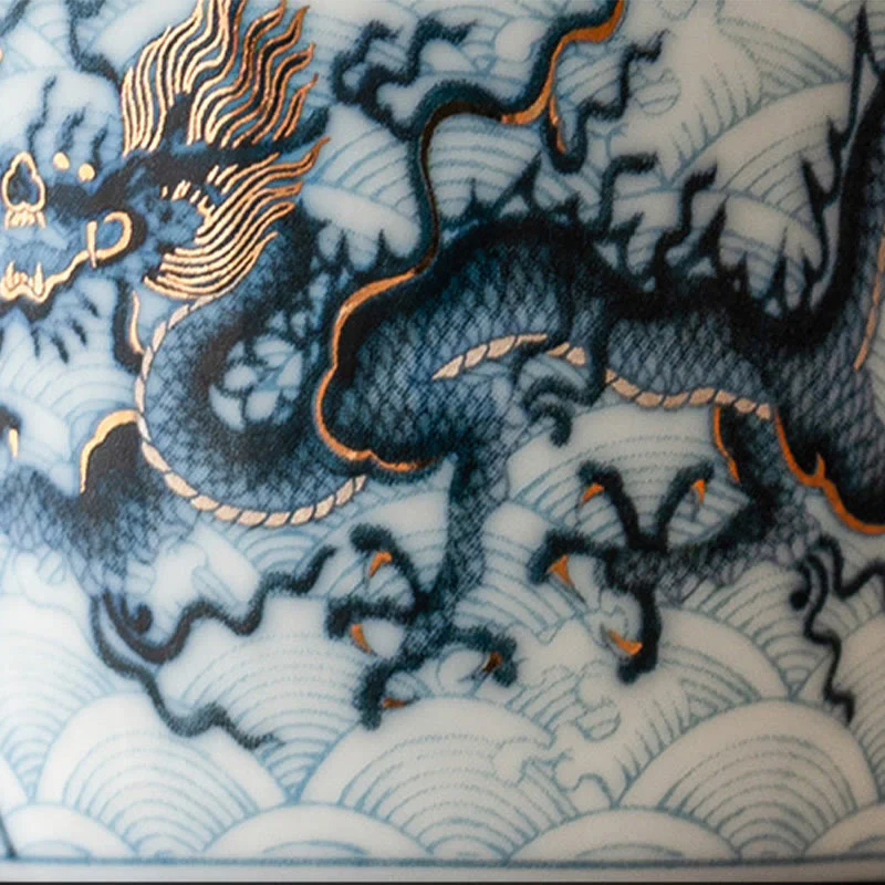 Buddha Stones Small Blue And White Dragon Pattern Ceramic Teacup Kung Fu Tea Cups 45ml