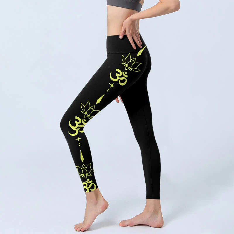 Buddha Stones Lotus Flower OM Symbol Print Gym Leggings Women's Yoga Pants