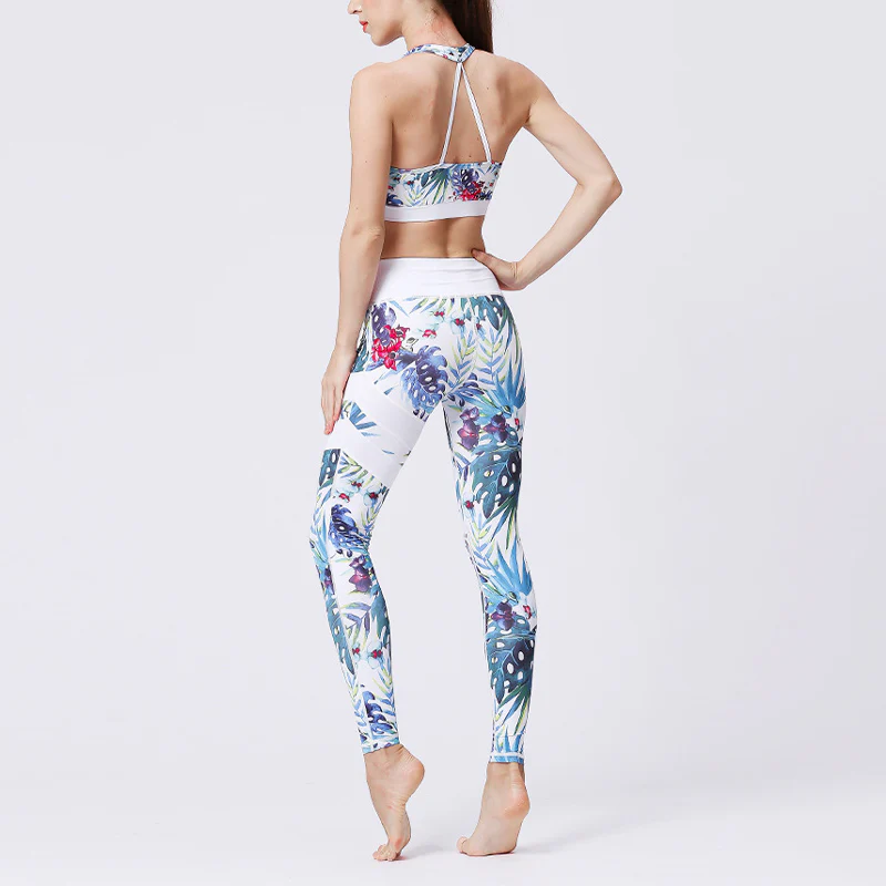 Buddha Stones 2Pcs Sunflower Flowers Leaves Print Top Pants Sports Fitness Yoga Women's Yoga Sets