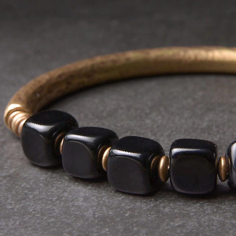 Buddha Stones Black Obsidian Crystal Copper Strength Couple Bracelet
