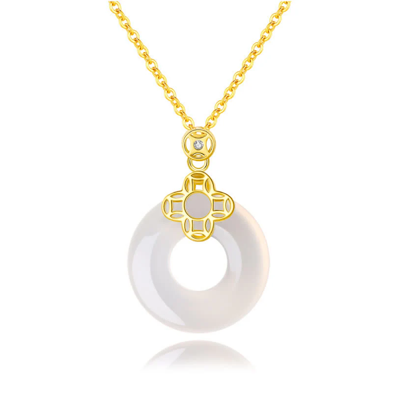 Buddha Stones 925 Sterling Silver Chalcedony Coin Peace Buckle Positive Necklace Pendant