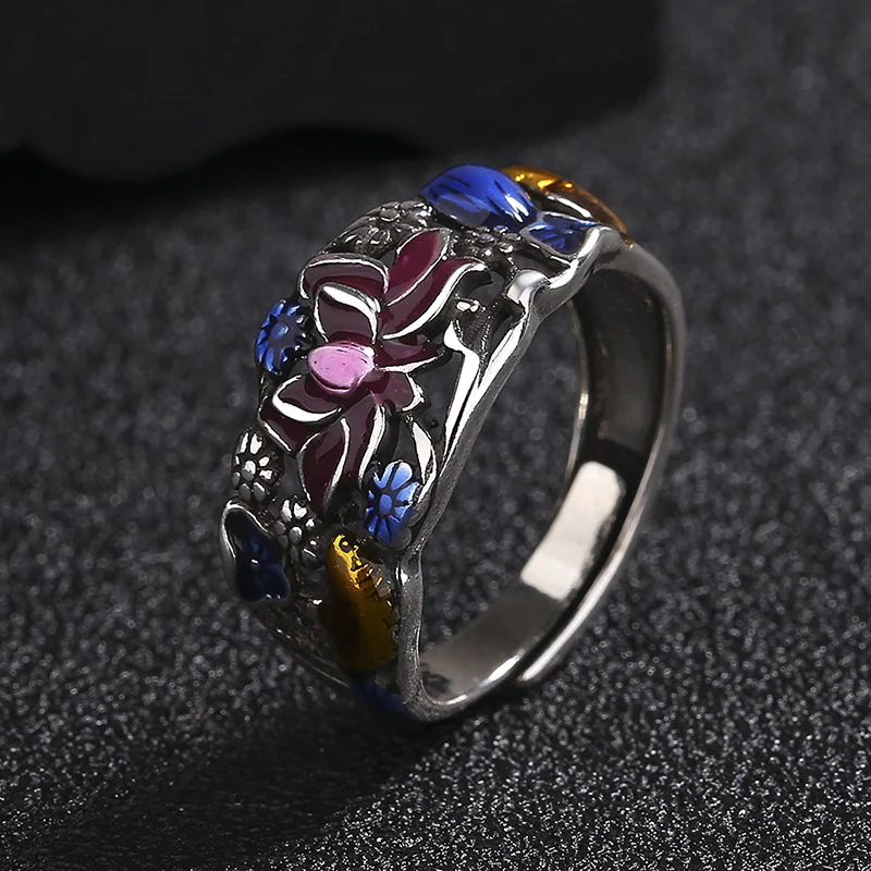 Buddha Stones Koi Fish Lotus Flower Leaf Design Luck Wealth Ring