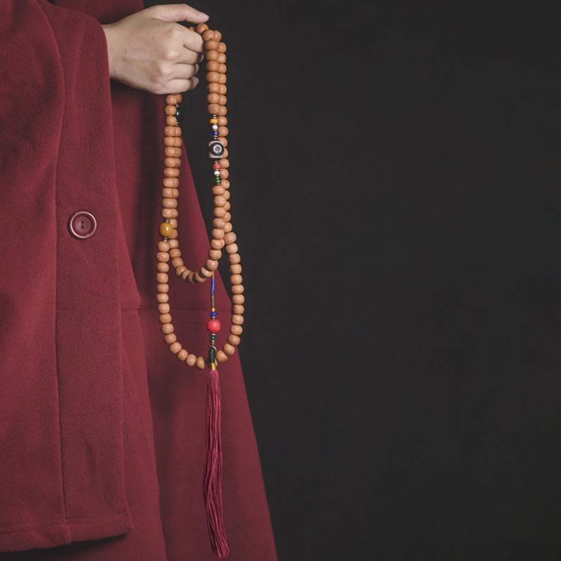 Buddha Stones 108 Mala Beads Bodhi Seed Dzi Bead Peace Tassel Bracelet