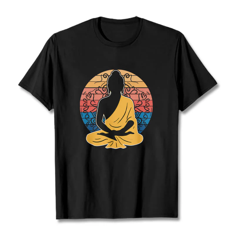 Buddha Stones Casual Colorful Meditating Buddha Pattern Cotton Tee T-shirt