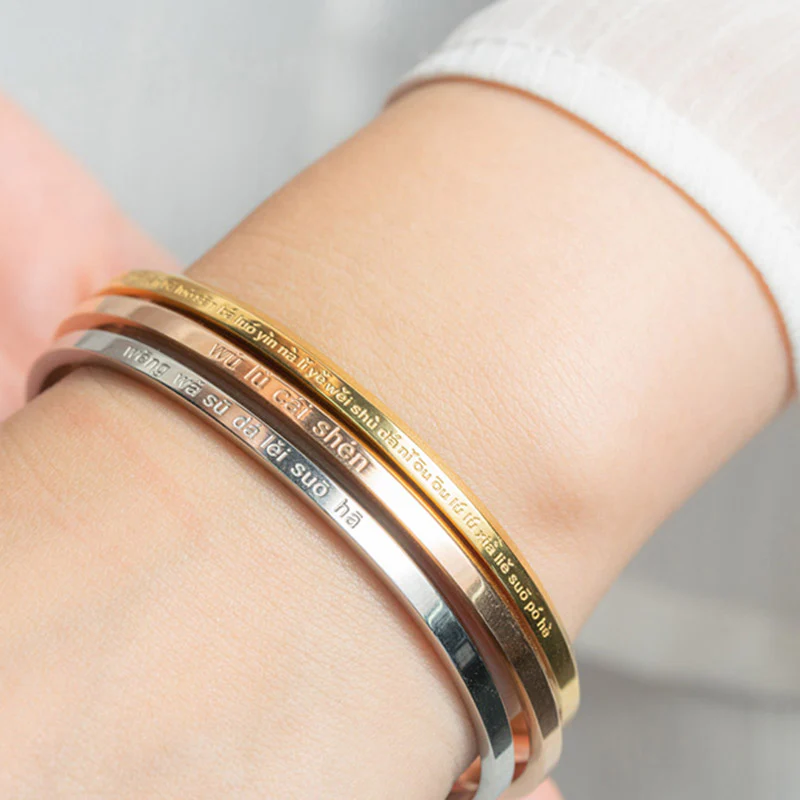 Buddha Stones Six True Words Engraving Titanium Steel Blessing Protection Bracelet