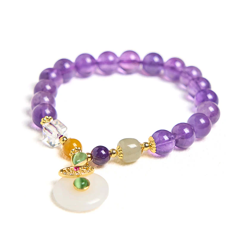 Buddha Stones Natural Amethyst Peace Buckle Charm Spiritual Bracelet