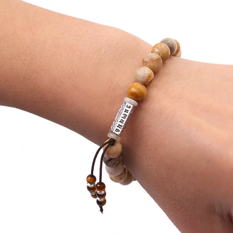 Buddha Stones Weathered Stone Om Mani Padme Hum Strengthen Bracelet